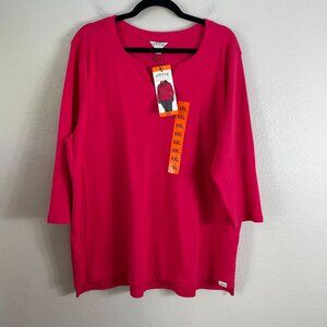 NEW Orvis Womens Plus XXL Classic 100% Pima Cotton Top Pink 3/4 Sleeve V Neck
